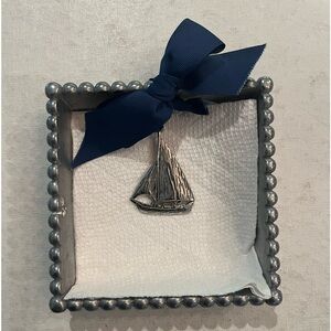 Mud pie silver beaded edge sailboat weight napkin holder. GUC!